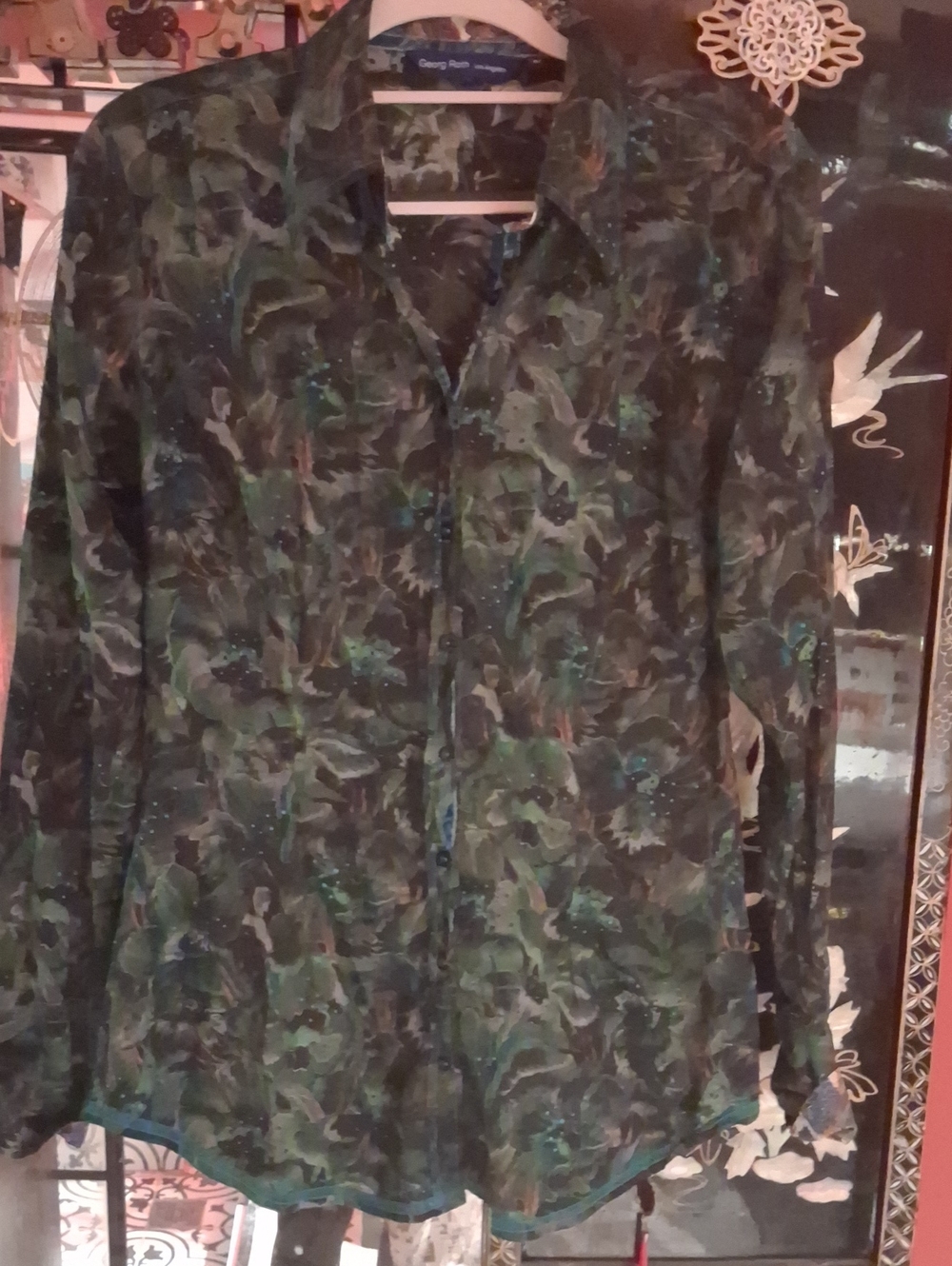 George Rowe Green Floral Button-Down Blouse